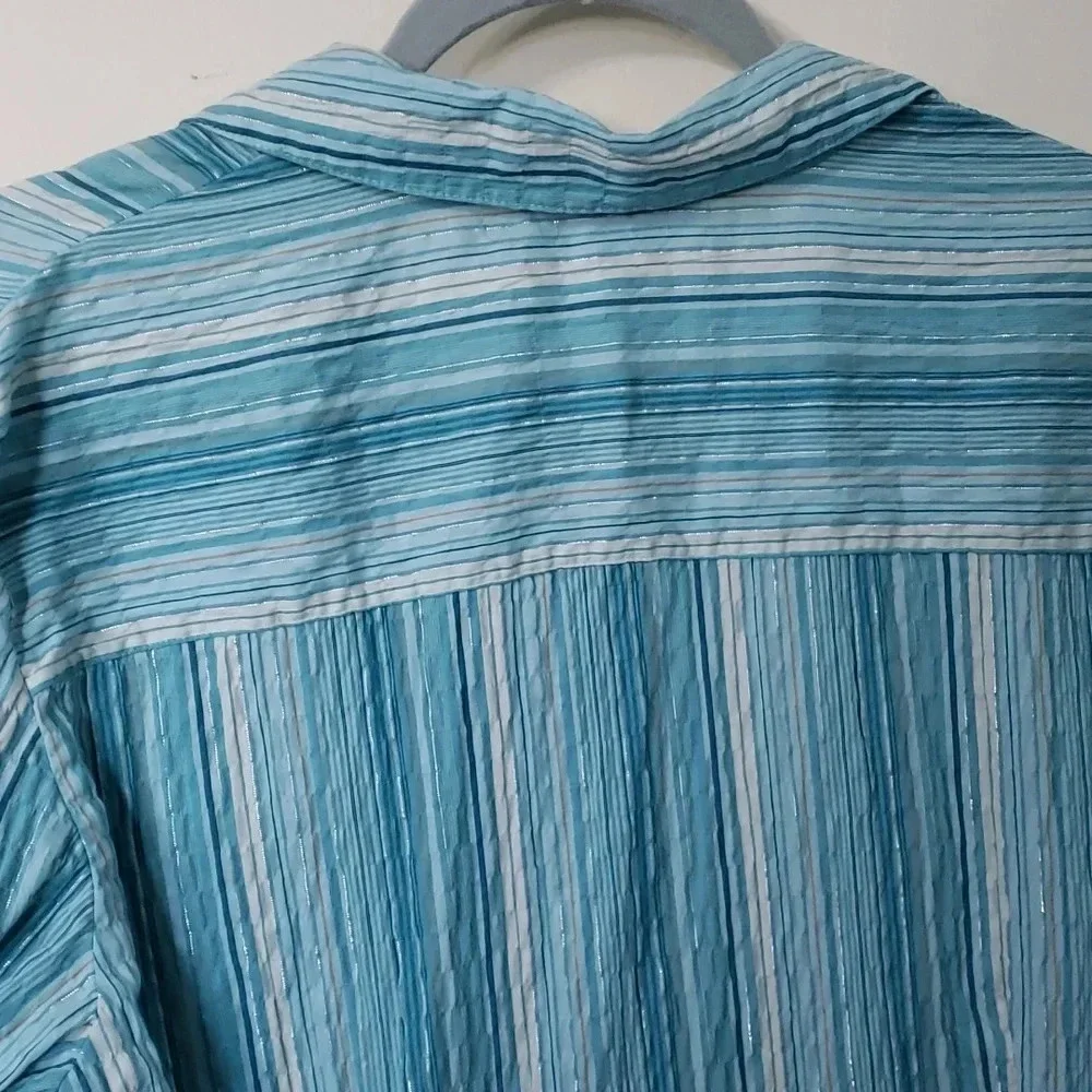 JM Collection Blue Button Down - Picture 11 of 13